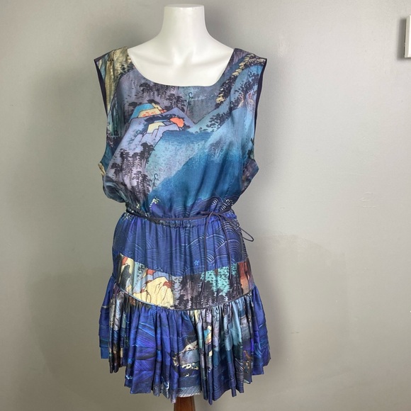 ROCHAS Dress size 4 /40 Blouson tiered Paris fashion French liquid abstract art - Picture 3 of 15